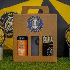 HARROGATE TOWN BEER AND FROSTED GLASS BUNDLE